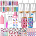 LEGEOS 6 Pack Snow Globe Tumbler Starter Kit, Snowglobe Tumbler Supplies–Includes 16oz Pre-Drilled Double Wall Acrylic Cups with Lids and Straws, DTF Cup Wraps, Birthday Gifts for Women