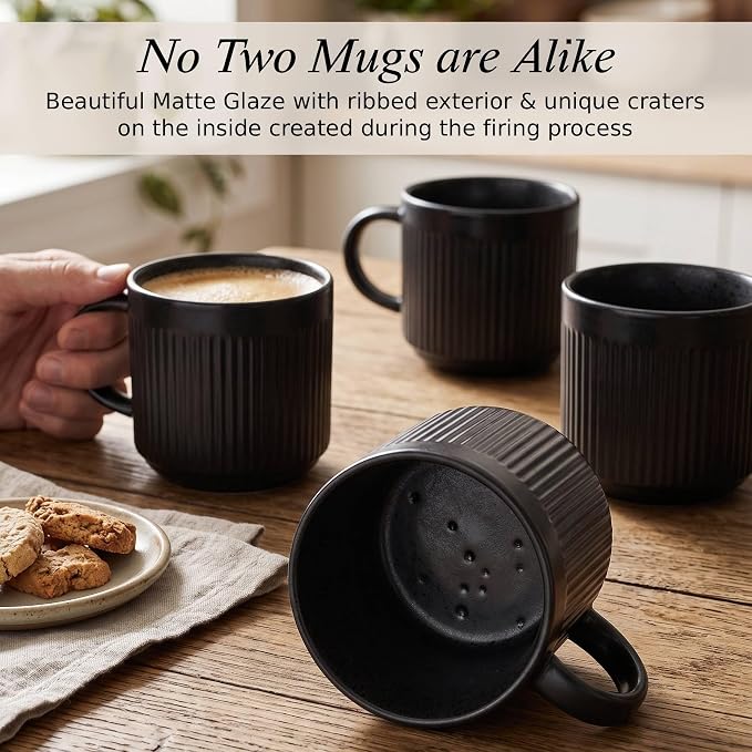 SANGO Anderson Black Coffee Mugs Set of 4, 16.5 oz Stoneware Coffee Mug Set, Big Ceramic Tea Cup with Matte Glaze for Cappuccino, Latte, Large Coffee Cups with Handle, Microwave & Dishwasher Safe