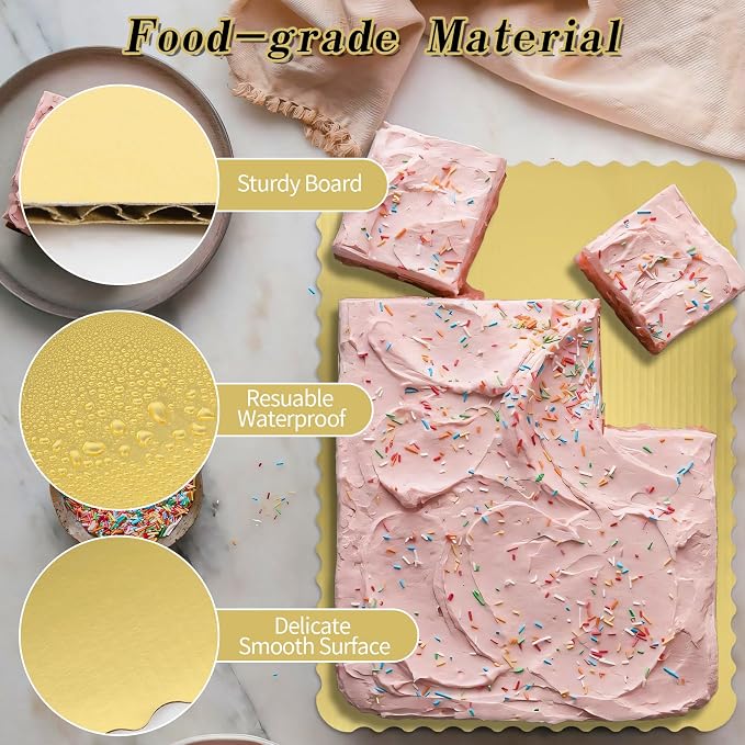 15 Pack 19 x 14 Inch Greaseproof Rectangle Cake Boards, Premium Corrugated Single Wall Cake Base Board Half Sheet Cake Board for Sheet Cake, Dessert Base, Cupcake and Cake Pizza(Gold)