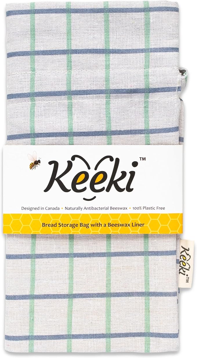 Keeki Bag - The Original Beeswax Lined Bread Bag for Homemade & Sourdough | Reusable Linen Bread Storage | Beeswax Wrap Alternative | Plastic-Free Storage w/Wide Opening & Drawstring - Longer Blue
