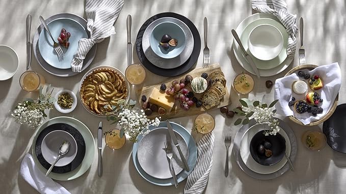Oneida 897391 Roseto 12-Piece Dinnerware Set, Charcoal