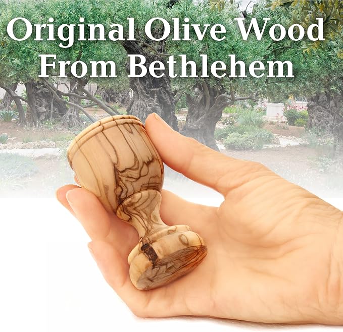 Genuine Olive Wood Communion Set from the Holy Land - 2 Hand-Carved Cups and Engraved Tray "Do This in Remembrance of Me" - Authentic Bethlehem Wood Gift for Pastors & Home Worship - Includes Gift Bag