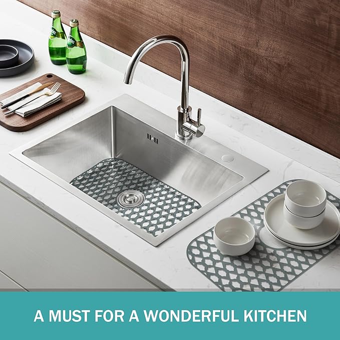 SAMSIER Silicone Sink Protectors Mats (13x11 & 14x12 & 16x12 & 18x16 & 19x14 & 21x16 & 22x13 & 25x16 & 26x14 & 28x14 & 30x16) for Bottom of Kitchen Sink (24”x13”, Center Drain)