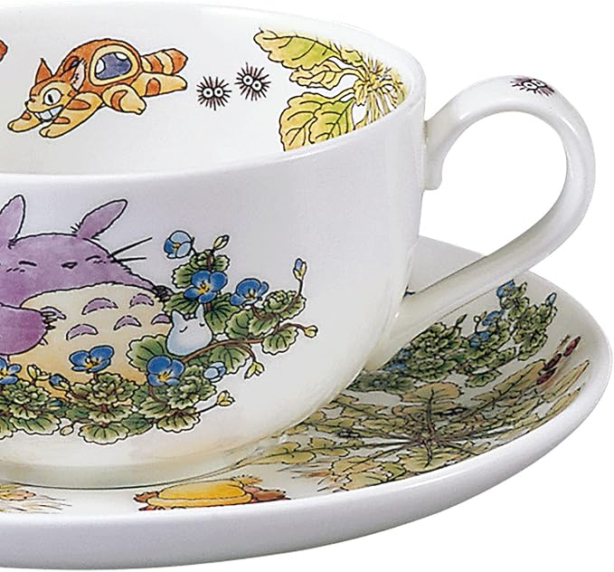 Noritake T97285A/4660-1 My Neighbor Totoro Milk Tea Cup & Saucer, 11.8 fl oz (325 cc), Large Dog Fuguri, Microwave Safe, 1 Guest, Bone China