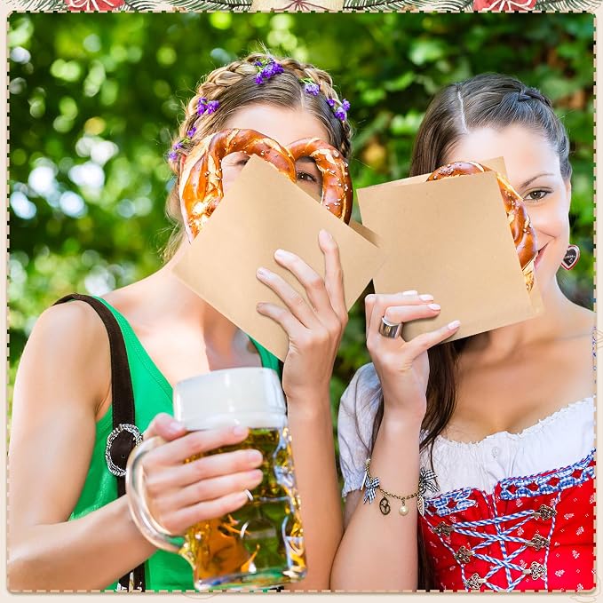 Colarr 2000 Pcs Soft Pretzel Bags 6.69 x 7.09 Inch Pretzels Individual Bags Grease Resistant Double Open Paper Sandwich Wrapper Holder for Concession Stands Food Snack Cookie, Brown