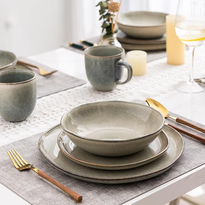 AmorArc Ceramic Dinnerware Sets,Handmade Reactive Glaze Stoneware Plates and Bowls Sets,Highly Scratch Resistant | Dishwasher & Microwave Safe Dishes Set,Service for 8 (24pc)