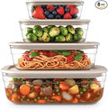 Naked Kitchen 8-Piece Food Storage Containers with Lids – Nesting Borosilicate Glass Meal Prep Containers with Leak-Proof Airtight Seal – BPA Free, Microwave, Oven, Freezer & Dishwasher Safe – Cream