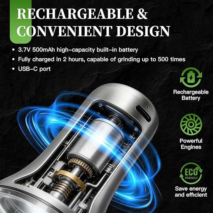 Electric Salt and Pepper Grinder Mill Set, 90ml Rechargeable Automatic Salt and Pepper Shakers with Dusty Tray, LED Lights, 5 Adjustable Coarseness for Kitchen, Outdoor Birthday Gifts for Women Mom