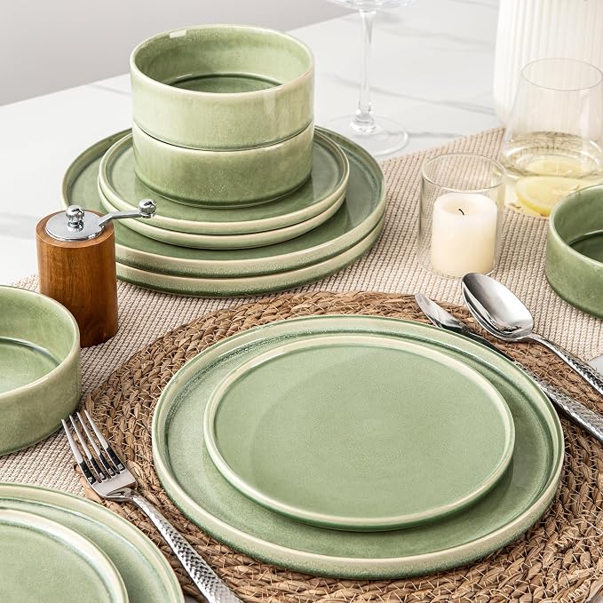 AmorArc Ceramic Dinnerware Sets, Handmade Reactive Glaze Stoneware Plates and Bowls Sets,Highly Chip and Crack Resistant | Dishwasher & Microwave Safe Dishes Set, Service for 6 (18pc)