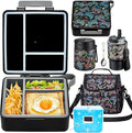 Pawtong Lunch Box Set with Bento Box Container, 17OZ Stainless Steel Food Soup Thermo, Kids Water Bottle & Portable Insulated Lunch Bag – Leakproof, Hot/Cold Retention for School, Travel (Black-Game)