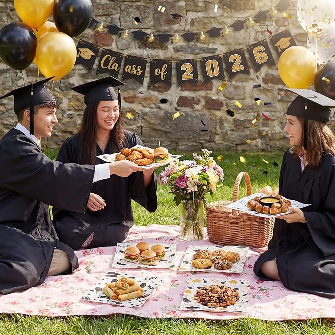 Reallnaive 300 Pcs Graduation Wax Paper Sheets 12 x 12 Inch Black and Gold Parchment Deli Tissue Paper Sandwich Wrapping Sheets Food Basket Liners for Kitchen Restaurant Baking Supplies, 6 Styles