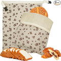 Reusable Beeswax Bread Bags(2ea), FDA Listed Plastic-Free Food Storage Bags, Zipper Closure, Flax Fabric, Moisture Proof, for Bread Toast Ciabatta (Brown Leaf)