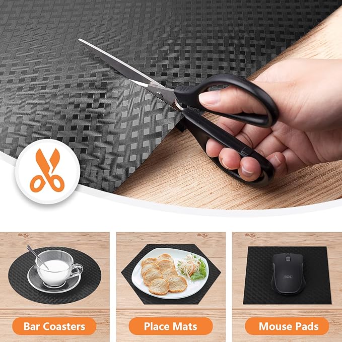 Shelf Liners for Kitchen Cabinets Refrigerator Liners Waterproof & Oil-Proof Kitchen Cupboard Liner Non-Slip Drawer Mats EVA Material Non Adhesive Fridge Liner for Shelves -Black 17.5 x 393.7 Inches