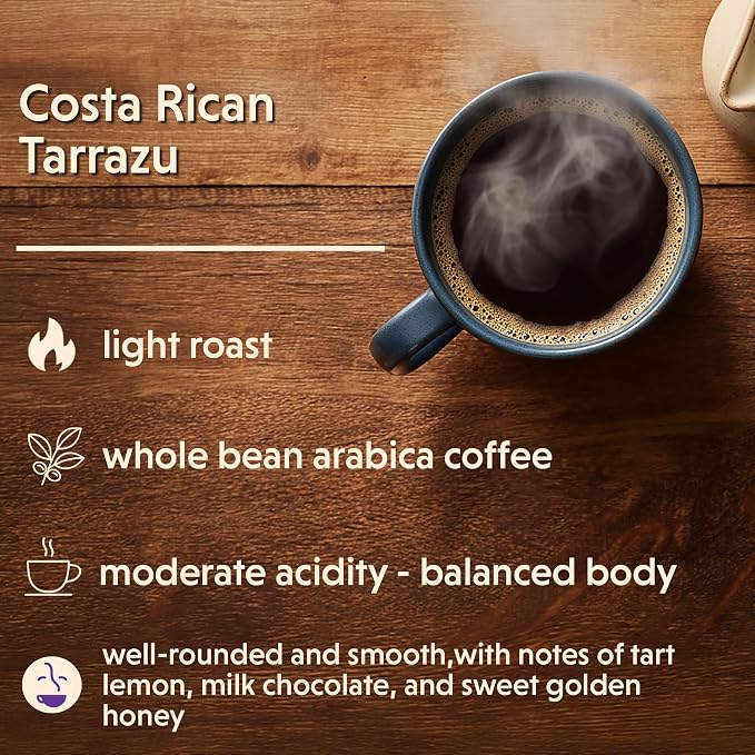Coffee Bean Direct Costa Rican Tarrazu, Whole Bean Coffee, Arabica Coffee, Light Roast, 2.5 Pound Bag (Pack of 1)