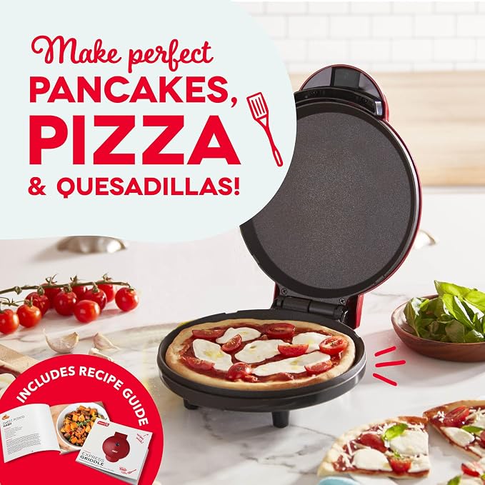 Dash Round Express Electric - Pancake Maker & Eggs Griddle System - Healthy Breakfast Maker - Quick Heat-Up & Easy Cleanup - nonstick surface - Red