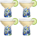 Stemless Margarita Glasses – Set of 4-6oz Luxury Hand Blown Confetti Margaritas, Martini, Cocktails, Water, Wine, Dessert & Champagne Glassware Cinco de Mayo, Hand Blown - Mexican Confetti Glass