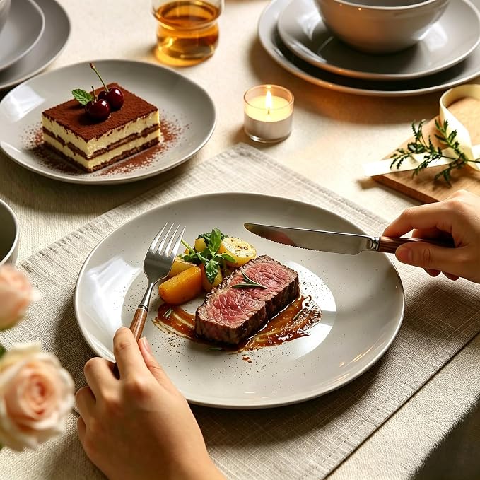 Dinnerware Sets for 4, 12 Pieces Stoneware Plates and Bowls Sets, Dishwasher&Microwave Safe,Modern Minimalist Tableware for Everyday Use, Gray