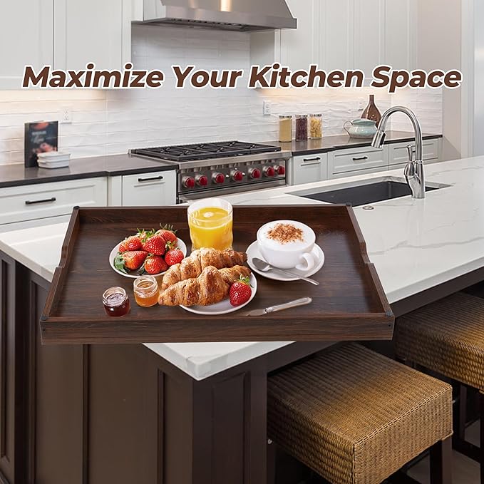 WOLKI Noodle Board Stove Covers for Gas Burners, 30"L x 22"W x 2.4"Th Heavyweight Stove Top Covers for Electric Stove, Buil-in Handles, RV Stove Cover, Wooden Serving Tray, Walnut