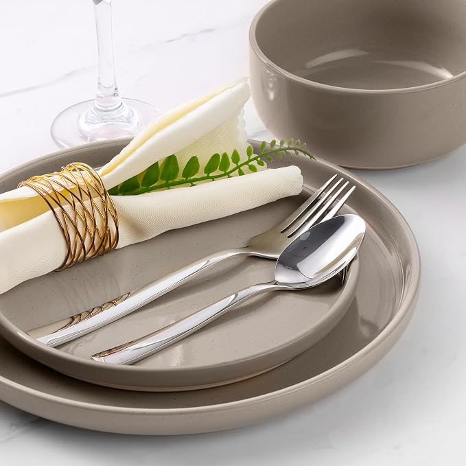 LIANYU Dinnerware Dishes Sets for 2, 6-Piece Stoneware Dinner Set, Ceramic Dining Bowls and Plates Crafted at 2400℉, Scratch Resistant, Microwave & Dishwasher Safe, Milky Brown
