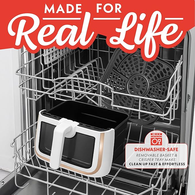 Gourmia 8 Qt Air Fryer, 8 Presets with Digital Display, FryForce 360° Technology, Easy View Window & Interior Light, Dishwasher Safe Basket, White