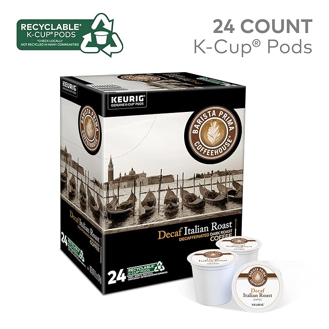 Barista Prima Coffeehouse, Italian Roast Decaf Keurig Single Serve K-Cup Pods, 96 count