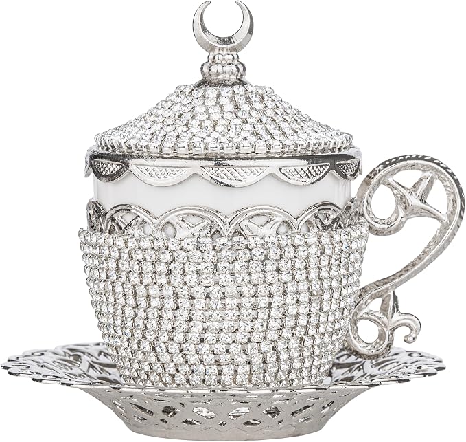 Alisveristime Gelincik Crystal Turkish Coffee Cup and Saucer, 1 Cup (Silver)