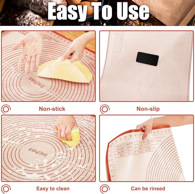 Silicone Pastry Mat 34x26 Inch Nonstick Baking Mat -Perfect for Dough, Pastry, Dough Rolling, Kneading Board, Pie Crust, Fondant, Pasta/Pizza, Kitchen Counter Mat