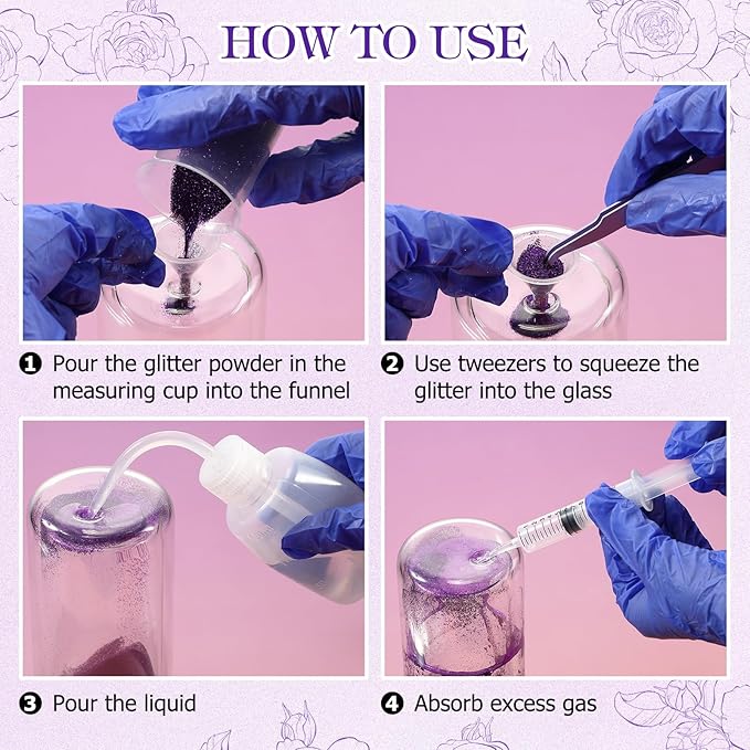 Baderke 20 Pcs Snow Globe Tumbler DIY Kit 16 oz Tumbler Squeeze Bottle, Glitter, Funnel Tweezer Silicone Cup Cradle Measuring Cup Glove Flashlight Buffer for Beginner(Purple,Classic)
