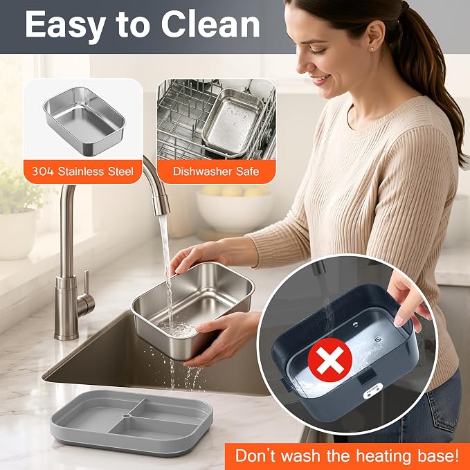 2.8L Electric Heated Lunch Box - 100W Portable Food Warmer for Adults, Leak-Proof & Dishwasher-Safe, Ideal for Car, Truck, Travel, Work, Gift for Men & Women