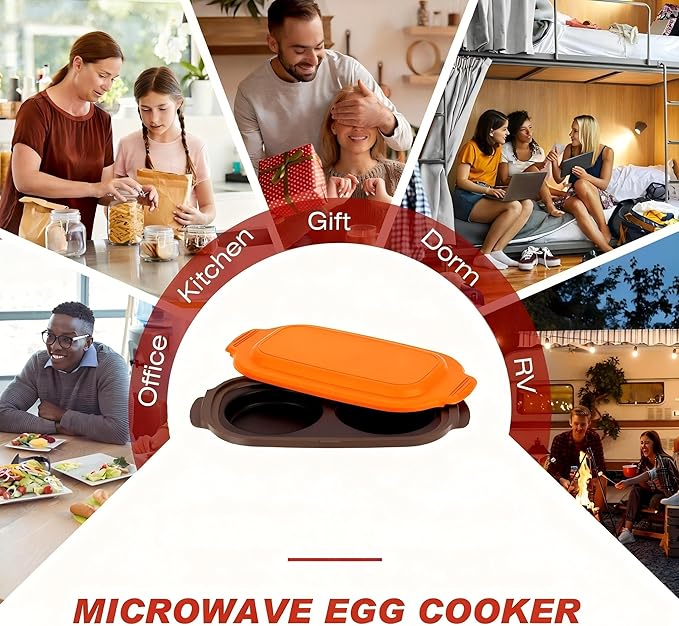 Microwave Egg Cooker, Microwave Egg Poacher | Cooker & Fryer for Breakfast Sandwiches | Maker for 2 Eggs | Dishwasher-Safe & BPA-free, Save Time,Portable for Home,Travel,Gifts (Orange)