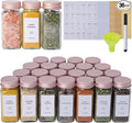 36 Pcs Glass Spice Jars with Labels and Pink Metal Caps, 4oz Empty Spice Containers with Shaker Lids, Funnel, Pen,Seasoning Storage Bottles for Spice Rack, Cabinet, Drawer