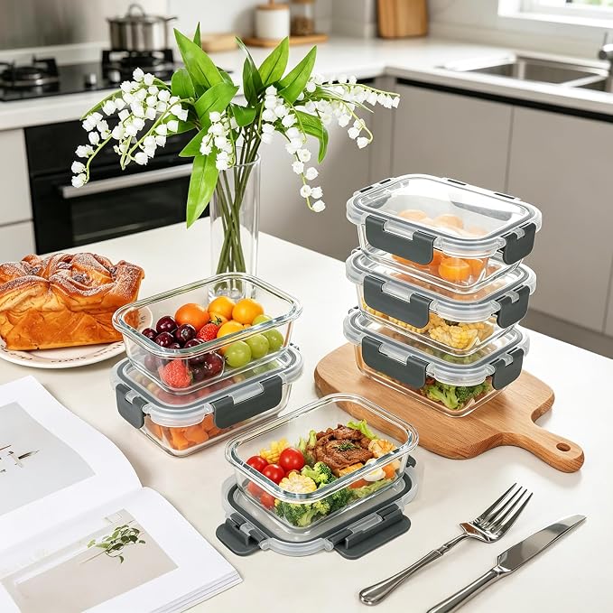 M MCIRCO 10-Pack,13 oz 1.5 Cup Glass Meal Prep Containers, Small Glass Food Storage Containers with Lids,Airtight Lunch Containers, Microwave, Oven, Freezer and Dishwasher Friendly, BPA-free