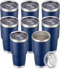 30 oz Tumbler with Lid Stainless Steel Tumblers Bulk Vacuum Insulated Cup Reusable Powder Coated Travel Mug Double Wall Leak Proof Cups Keep Cold Drinks for 12 Hours Navy, Set of 8