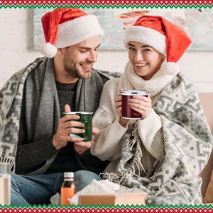 Sliner 12 Pcs Christmas Enamel Mugs, 12 oz Coffee Mugs Bulk Hot Chocolate Mug Set Cute Enamel Tea Cups Winter Holiday Christmas Employee Gift for Family Coworkers (Snowman)