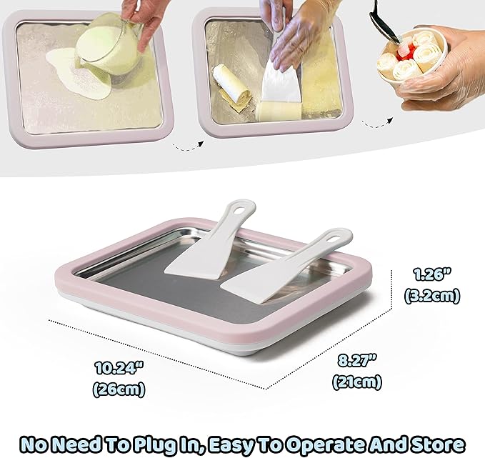 JoyMech Ice Cream Roll Maker Rolled Ice Cream Machine, Sweet Spot Pan, Instant Cold Plate, Ideal for Making Rolled Ice Cream Soft Serve Slushies Frozen Yogurt Sorbet and Gelato (Light Pink)