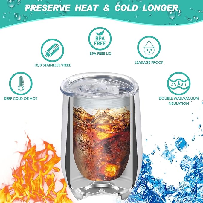 18 Pack Sublimation Wine Tumblers Blanks Straight Stainless Steel Insulated Mug for Full Wrap Heat Transfer with Spill-Proof Sliding Lid for Coffee Cocktails Drinks 12oz