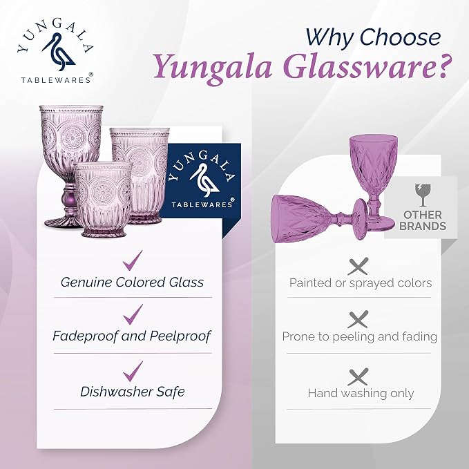 Purple Wine Glasses set of 6 purple goblets. GLASS goblets for wine, water or cocktails, vintage glassware and DISHWASHER SAFE, colorful glassware.