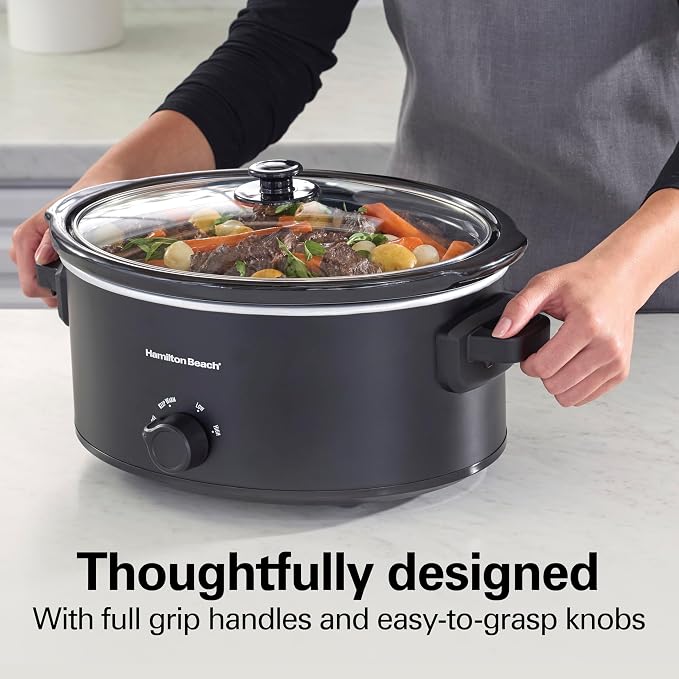 Hamilton Beach Double Dish Slow Cooker with 6qt Crock and Dual 2.5qt Nonstick Insert to Cook Two Meals at Once, Serves 7+ People, Dishwasher Safe Pot & Lid, Black (33569)