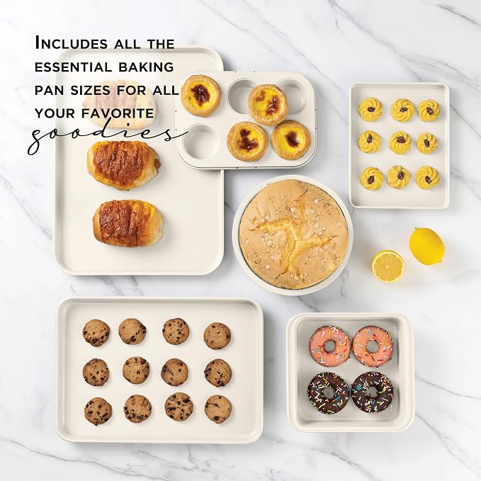 Country Kitchen Nonstick Stackable Bakeware Set - Deluxe Heavy Duty, Durable, Easy Release Baking Set, Cream, 13 Pcs