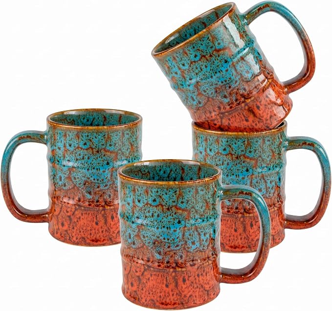 Coffee Mugs Set of 4,12 Oz Coffee Cups Ceramic, Perfect for Office Family Gatherings - Dishwasher and Microwave Safe (4, Blue and Brown)