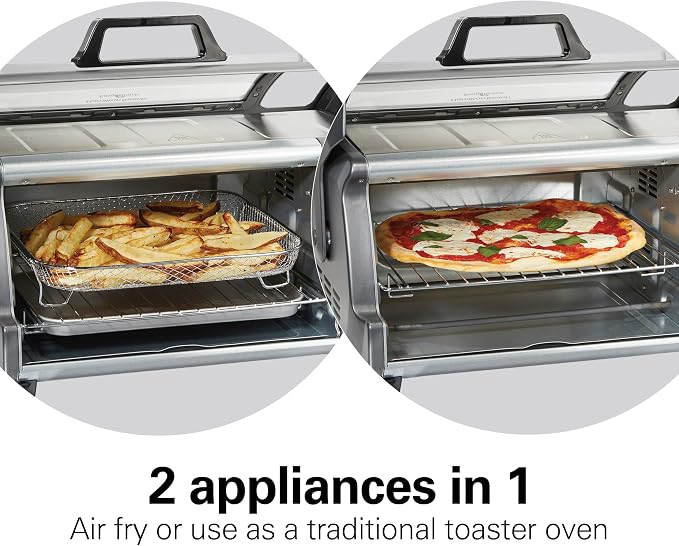 Hamilton Beach Air Fryer Toaster Oven Combo, Stainless Steel | Large Capacity, Fits 6 Slices or 12" Pizza, 4 Cooking Functions: Convection, Bake, Broil, Roll-Top Door