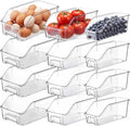 LemonRoad 12 Packs Clear Freezer Organizer Bins with Handle Pantry Vegetable Organizers and Storage Stackable Open Front Fridge Storage Egg Salad Containers for Kitchen Refrigerator Cabinet Closet