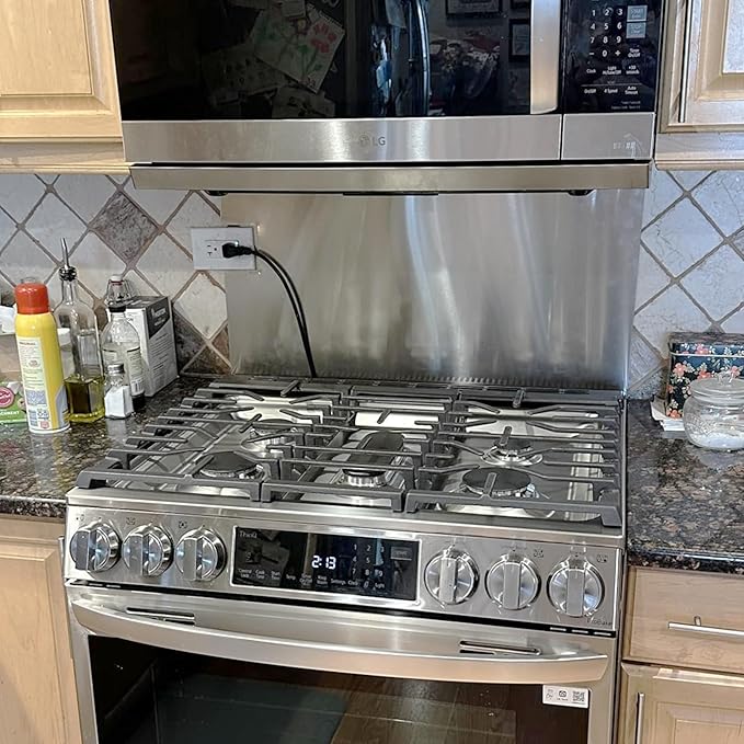 24" By 30" Stove Backsplash Splatter Guard Range Hood Back splash Wall Shield Metal Panel, Easy Clean and Install, Stainless Steel (24" x 30")