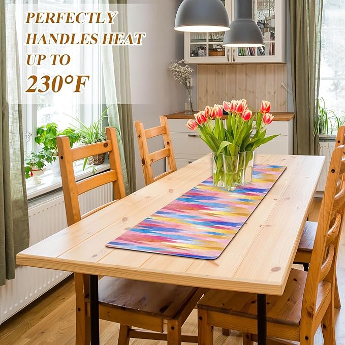 2-in-1 Table Runner Trivet for Hot Dishes Heat Resistant Hot Plate Mat Pad 39x12 Inch Waterproof Table Protector Trivets for Countertop Non Slip Decorative Colorful Christmas Trees