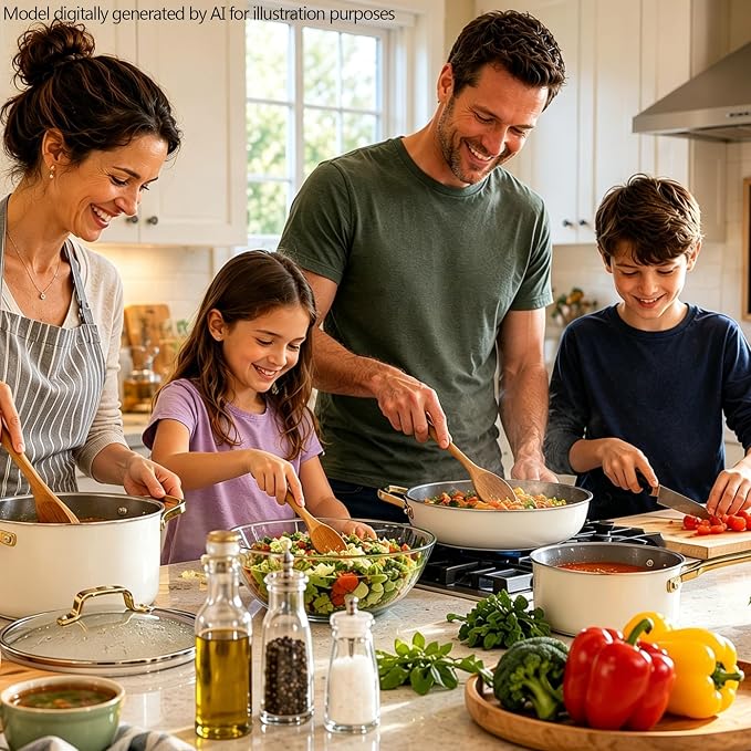 10-Piece White Ceramic Nonstick Cookware Set, Pots and Pans with Glass Lids & Anti-Scald Handles, Non-Toxic PFAS Free, Dishwasher & Oven Safe up to 480°F, Induction & All Stoves Ready