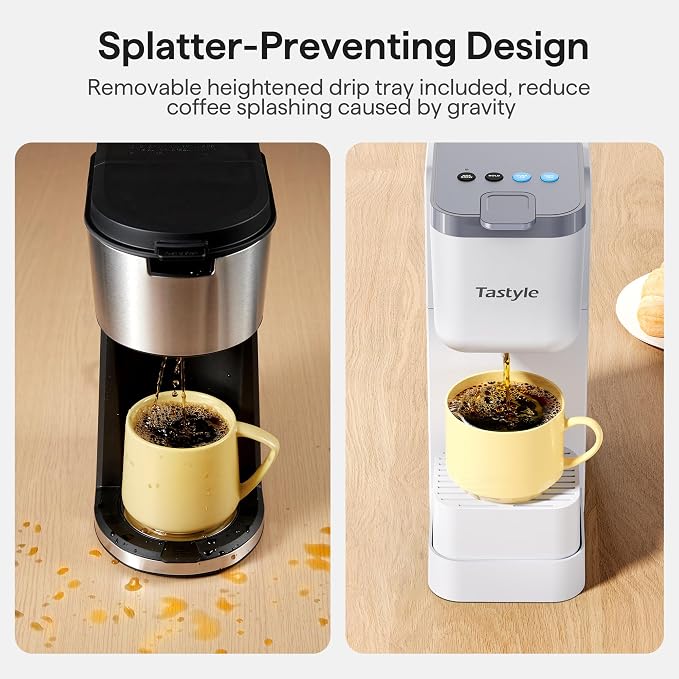 Tastyle Single Serve Coffee Maker for K Cup, Ground and Tea, Hot and Iced Coffee Machines with Bold Setting, 6 to 16 Oz Brew Sizes, Compact for Small Spaces, White (2.0 Version)
