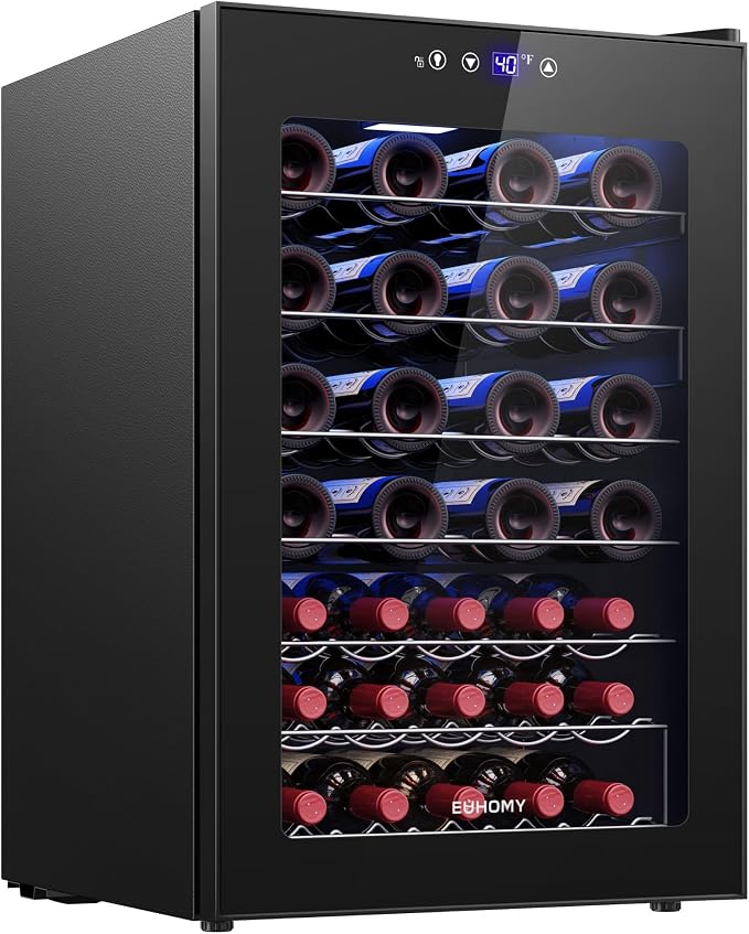 EUHOMY 45 Bottle Wine Cooler Refrigerator, Wine Fridge with Glass Door for Red, White and Champagne, Mini Fridge with Adjust Temperature for Home Kitchen Bar 4.5 Cu.ft, Black