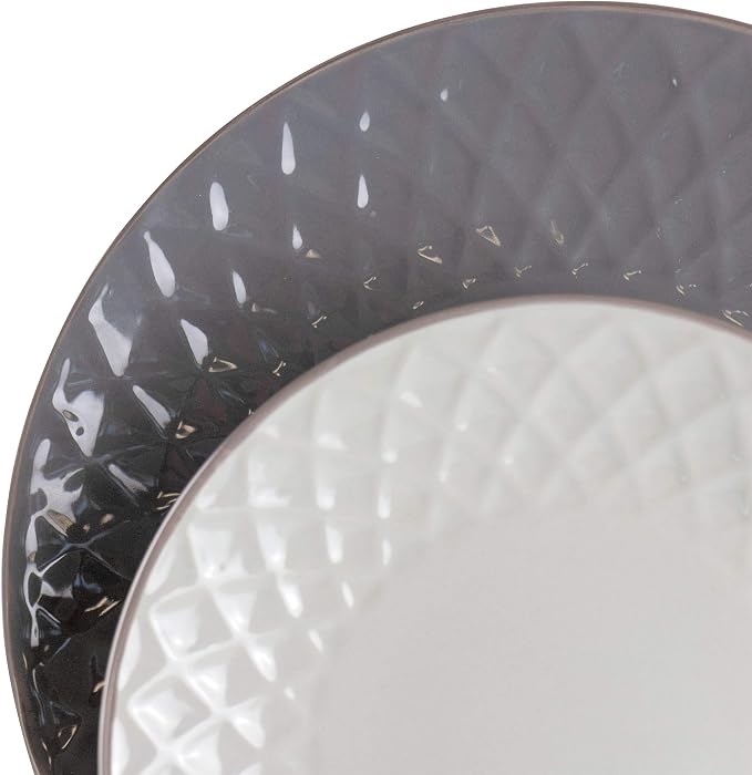 Elama Round Stoneware Collection Dinnerware Dish Set, 16 Piece, Slate and Pearl