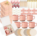 Reallnaive 61 Pcs Baby Shower Prizes for Game Winners Include Ceramic Mug Coaster Hand Cream Pen Spoon Bracelet Hair Clip Card Gift Box with Raffia for Guests Gender Reveal Bridal Shower Party(Pink)