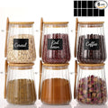 6 Pcs Glass Jar Sugar Container with Bamboo Spoons Lids 24 oz Large Sugar Container Glass Coffee Bowls Canister Coffee Bar Accessories with Labels Preprinted for Salts Tea Spice